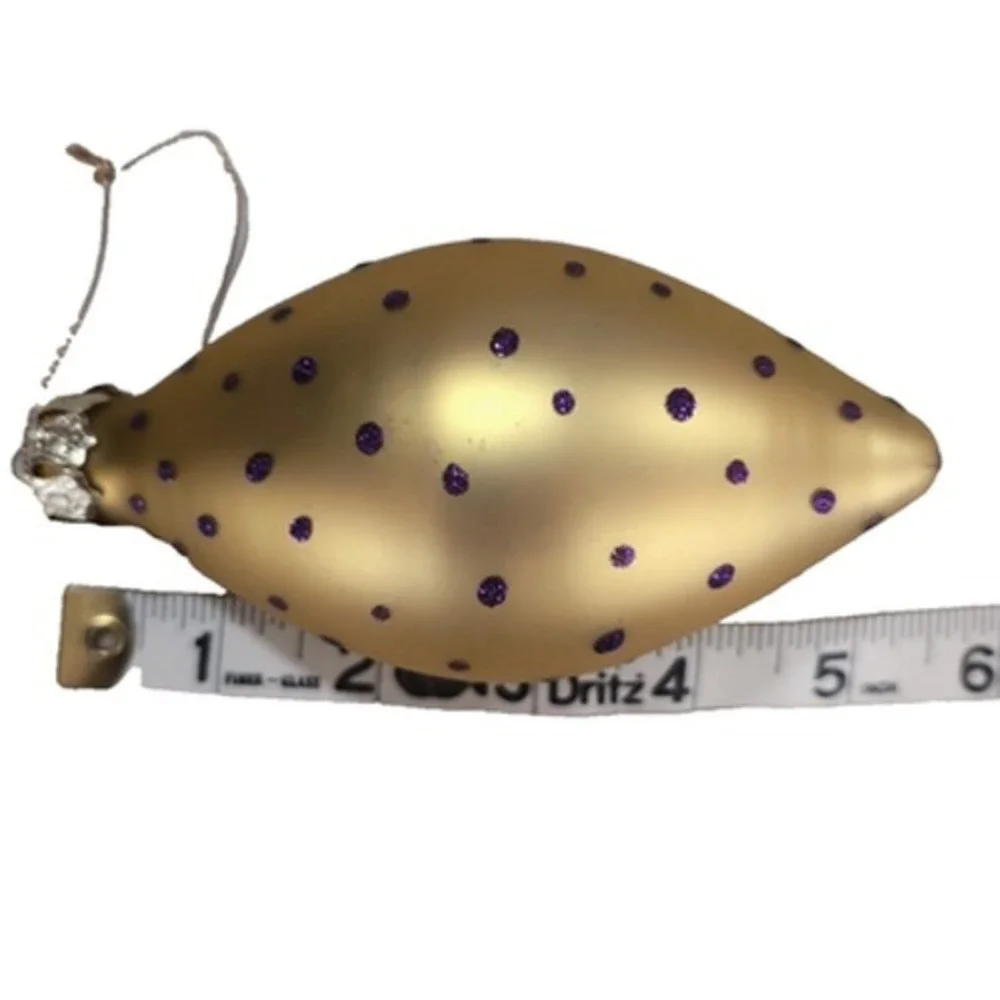 Christmas Ornaments Lot Of 3 Satin Finish‎ Glass Gold Purple Dots Retro 5.5 Inch